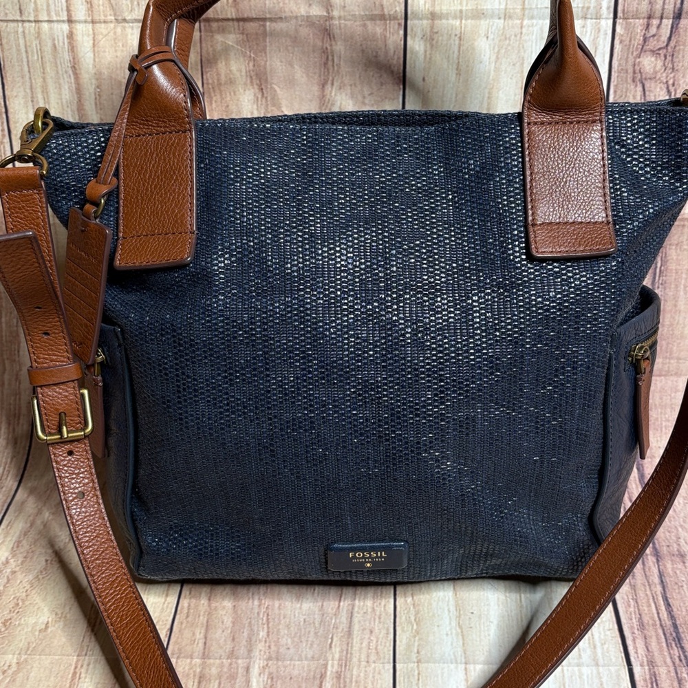 FOSSIL Emerson Blue Satchel Bag Shoulder Crossbody - Picture 3 of 16